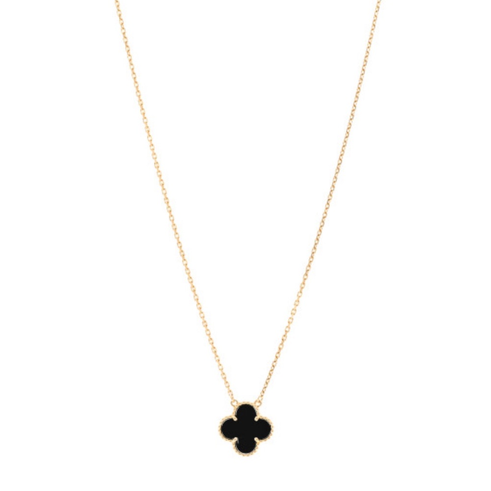 Van Cleef and Arpels 18k yellow gold black onyx vintage Alhambra necklace